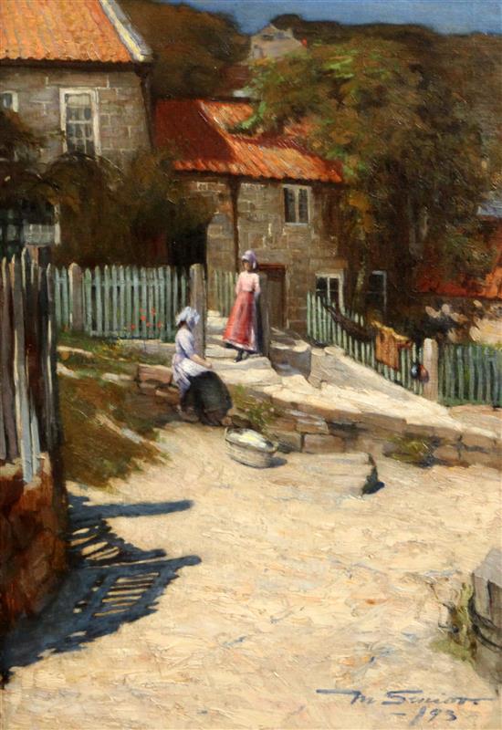 Mark Senior (1864-1927) Street scene, Runswick Bay, 20 x 14in.